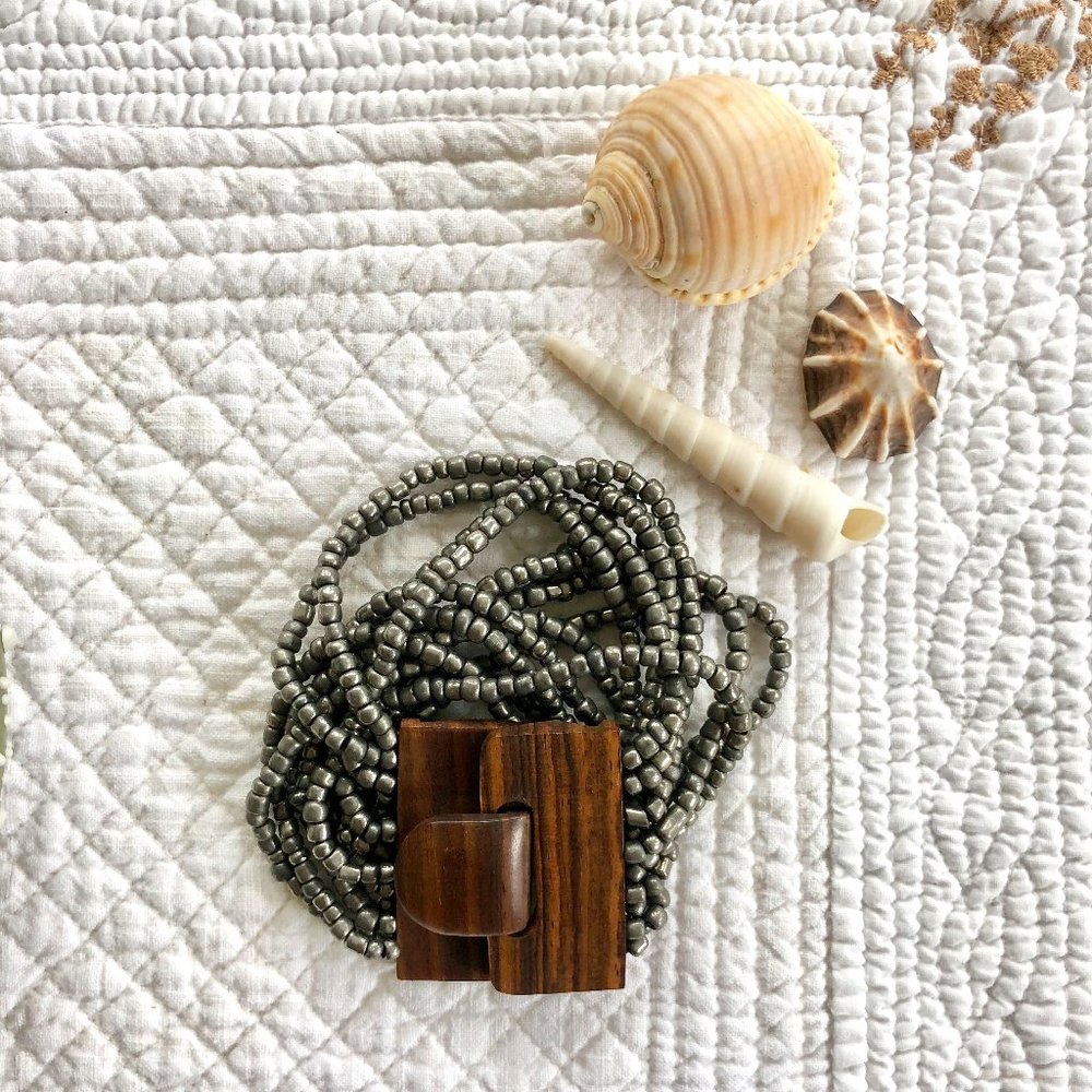 Gray Metallic Bracelet with Wooden Clasp